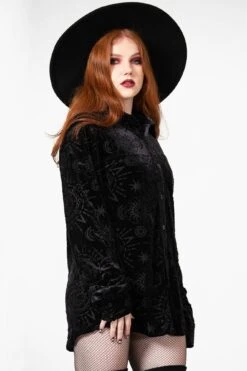 Alchemight Burnout Button-Up Shirt -Killstar Store ALCHEMIGHT BURNOUT BUTTON UP SHIRT W D