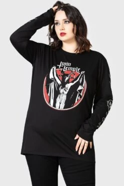Baphomette Long Sleeve Top [PLUS] -Killstar Store BAPHOMETTE LONG SLEEVE TOP PLUS W D