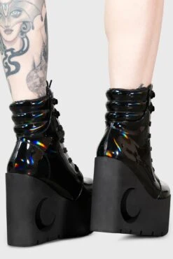 Diana Crescent Wedge Boots [BLACK HOLOGRAPHIC] -Killstar Store DIANA CRESCENT WEDGE BLACK HOLOGRAPHIC W E c69acb43 273c 4669 a844 e2fb444b388d
