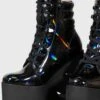 Diana Crescent Wedge Boots [BLACK HOLOGRAPHIC]