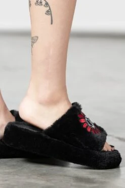 Gloomy Daze Fur Slippers -Killstar Store GLOOMY DAZE FUR SLIPPERS W F