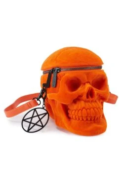 Grave Digger Skull Handbag [ORANGE VELVET] -Killstar Store GraveDiggerSkullHandbag ORANGEVELVET G