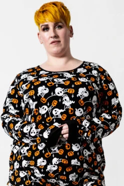 Haunted Pumpkin Long Sleeve Top [PLUS] -Killstar Store HAUNTED PUMPKIN LONG SLEEVE TOP PLUS C