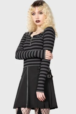 Izora Ribbed Top [GREY] -Killstar Store IZORA RIBBED TOP GREY W D