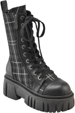Kick The Bucket Boots [ASH TARTAN] -Killstar Store KICK THE BUCKET BOOTS ASH TARTAN