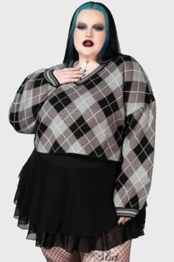 Nasiv Argyle Knit Top [PLUS] -Killstar Store NASIV ARGYLE KNIT JUMPER PLUS W D
