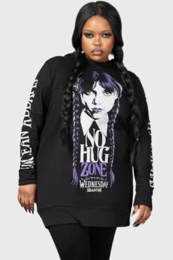 No-Hug Zone Longline Hoodie [PLUS] -Killstar Store NO HUG ZONE LONGLINE HOODIE PLUS W D