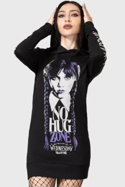 No-Hug Zone Longline Hoodie -Killstar Store NO HUG ZONE LONGLINE HOODIE W E