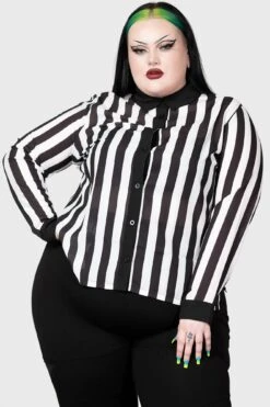 Stripe Down Shirt [PLUS] -Killstar Store STRIPE DOWN SHIRT PLUS W E