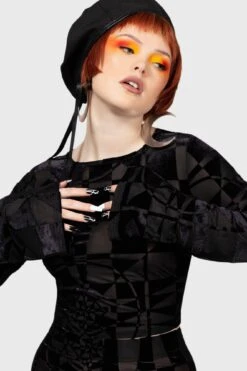 Suspiria Mood Crop Top [BLACK/GREY] -Killstar Store SUSPIRIA MOOD LONG SLEEVE TOP W F