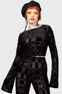 Suspiria Mood Crop Top [BLACK/GREY] -Killstar Store SUSPIRIA MOOD LONG SLEEVE TOP W G